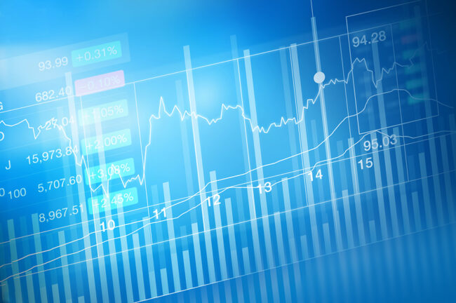 Stock market investment trading, candle stick graph chart, trend
